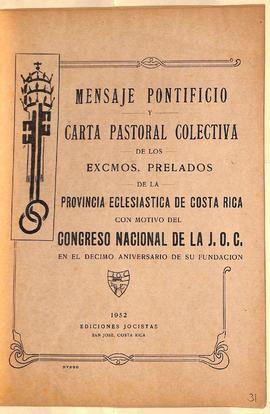 Carta Pastoral colectiva del episcopado costarricense (1952)