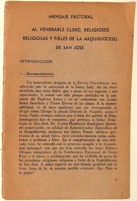 Carta Pastoral de Enrique Bolaños Quesada, Administrador Apostólico de la Arquidiócesis de San José